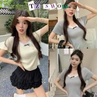ราคา T.Z จัดส่งที่รวดเร็ว "M7305" เสื้อยืดไหมพรม แขนสั้น คอกลม ดีเทลผ้าร่อง ขอบลูกไม้ ใส่สบายมาก ผู้หญิง Clothing Women Tshirt เสื้อยืดแขนสั้นแต่งโบว์ลูกไม้ (1730339056966600958)