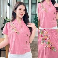 ราคา เสื้อผ้าฝ้าย ทรงเจ้านาง แขนสั้น ปักดอกไม้ แต่งกระดุมทอง งานปักมือ ทรงสวย (1729987968384338038)