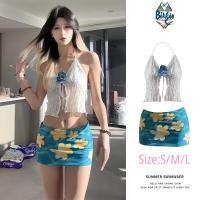 ราคา ชุดว่ายน้ำผู้หญิง bikini set เสื้อสายเดี่ยว+กระโปรง ทูพีช ลายดอกไม้ รวมถึงกล้วยไม้,พร้อมส่งในไทย#0837 (1731289338188891327)