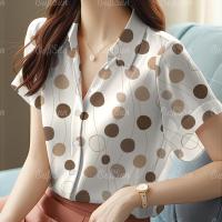 ราคา เสื้อชีฟองวินเทจสำหรับสุภาพสตรี ดีไซน์สวยใหม่ เสื้อเชิ้ตผู้หญิง ลายจุด เหมาะสำหรับชุดทำงาน เสื้อทำงานลำลองผู้หญิง เสื้อเชิ้ตลายจุด ผ้าชีฟองกันแดดแบบบาง เหมาะสำหรับสุภาพสตรีในปี 2025 (17312506897224511