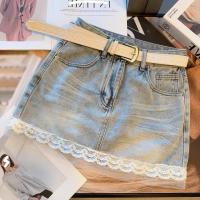 ราคา กระโปรงยีนส์สั้นลูกไม้เอวสูง การออกแบบวินเทจแบบเรียบ มีซับใน#6608 (1731523509574206751)