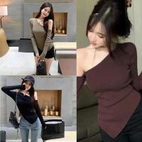 ราคา เสื้อครอป เบี่ยงไหล่ แขนยาว ครอปแขนยาว ผู้หญิง Clothing Women Lady (1729921064209451085)