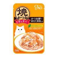 เชา อาหารเปียกสำหรับแมว ทูน่าย่าง รสหอยเชลล์และปลาโอ