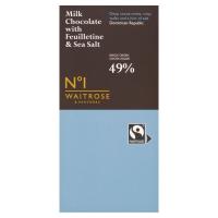 ราคา เวทโทรสมิลค์ช็อกโกแลตวิทเฟยยูทีนแอนด์ซีซอลท์ 100กรัม Waitrose Milk Chocolate with Feuiletine and Sea Salt 100g. (5000169567425)