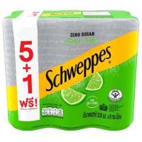 ราคา ชเวปส์มะนาวโซดาสูตรไม่มีน้ำตาล 330มล. แพค 5แถม1 Schweppes Lime Soda Zero Sugar 330ml. Pack 5 Free 1 (8851959002735)