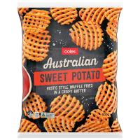 ราคา โคลส์สวีทโปเตโต้วาฟเฟิลฟรายส์แช่แข็ง 500กรัม Coles Frozen Sweet Potato Waffle Fries 500g. (9310645409405)