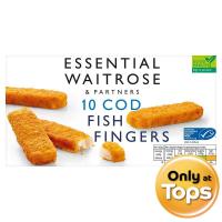 ราคา เวทโทรสเอสเซนเชี่ยลเนื้อปลาคอดคลุกเกล็ดขนมปังทอดแช่แข็ง 300กรัม Waitrose Essential Cod Fillets Fish Fingers 300g. (5000169179383)