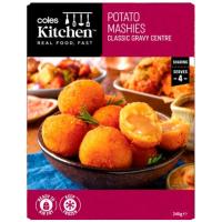 ราคา โคลส์โปเตโต้แอนด์เกรวี่เคียฟมันฝรั่งบดสอดไส้ซอสเกรวี่ชุบแป้งทอด 240กรัม Coles Potato and Gravy Kyiv 240g. (9310645418698)