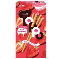 ราคา ลอตเต้ท็อปโปขนมปังกรอบแท่งกลิ่นวานิลลาสอดไส้สตรอเบอร์รี 40กรัม Lotte Toppo Vanilla Pretzel Stick with Strawberry Cream Filling 40g. (8852008511239)