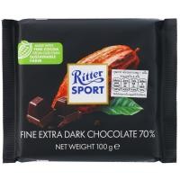 ราคา ริตเทอร์สปอร์ตไฟน์เอ็กซ์ตร้าดาร์กช็อกโกแลต70เปอร์เซ็นต์ 100กรัม Ritter Sport Fine Extra Dark Chocolate 70percent 100g. (4000417960009)