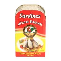 ราคา อะยัมปลาซาร์ดีนในน้ำมันมะกอกและพริก 120กรัม Ayam Sardines in Extra Virgin Olive Oil & Chilli 120g. (9556041600309)