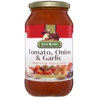 ราคา ซานรีโมซอสมะเขือเทศผสมหัวหอมและกระเทียม 500กรัม Sanremo Tomato Onion Garlic Pasta Sauce 500g. (9310155170413)