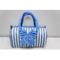 ราคา กระเป๋าผ้าคล้องแขนสไตล์คุณนาย ใบใหญ่ลายริ้วฟ้า ขาว (1354624867)