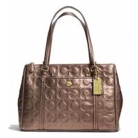ราคา Coach แท้ หนังแท้เมทัลลิค ลาย C สวยมาก Coach Peyton Op Art Embassed Metallic Double Zip Carryall รุ่น 24607 Bronze (102872031)