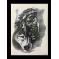 ราคา Tattoo Sticker สติ๊กเกอร์แทททู รอยสักชั่วคราว ขนาด 15x21 ซม ลายอินเดียนแดงและหมาป่า HB 884 (1322046963)