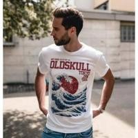 ราคา เสื้อยืดผู้ชายสีขาว ยี่ห้อ OLDSKULL ลายคลื่นญี่ปุ่น , OLDSKULL Big wave (1954206667)