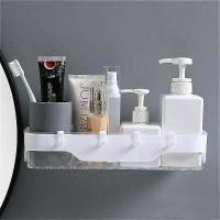 ราคา ชั้นวางของ ติดผนัง ใสใส ทูโทน ชั้นวางของในห้องน้ำ พร้อมตะขอแขวน4ตะขอ ชั้นวางของพลาสติกอเนกประสงค์ ติดผนัง (9444528018)