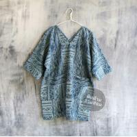 ราคา มินิเดรสทรงตรง คอวี แขนสี่ส่วน เดรสผ้าฝ้าย ม่อฮ่อมกัดลาย indigo ลายเขียนเทียนม้ง (12744473965)