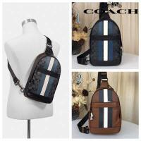 ราคา Coachกระเป๋าพาดลำตัวผู้ชายสีเข้าคู่แฟชั่นกระเป๋าคาดหน้าอกลายทางด้านหลังตาข่ายระบายอากาศความจุมาก26067 23215 (5025004576)