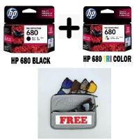 ราคา หมึกแท้ HP680 แพ็คคู่แน่นอน คู่ละ 990 บาท รับคูปอง LAZ ส่งฟรี แถมกระเป๋าติดรถยนต์ Black Tri colorInk Cartridges (3760596585)