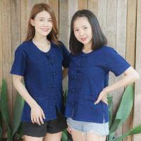 ราคา เสื้อม่อฮ่อม เข้ารูปหญิง ม่อฮ่อมคอกลมเข้ารูป แขนสั้น กระดุมจีน แบบดั้งเดิม จำหน่ายโดยผู้ผลิต ม่อฮ่อมแท้ ม่อฮ่อมแพร่ com (4483516556)