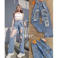 ราคา กางเกงยีนส์ขากระบอกทรงสวยแต่งขาดเซอร์ๆ กางเกงใส่เต้นสุดฮิต กางเกงยีนส์ (10307727937)