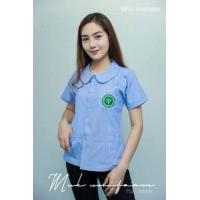 ราคา เสื้อกาวน์ size 32 50 เสื้อกาวน์ฟ้าขาว เสื้อกาวน์สั้น เสื้อกาวน์คอบัว ตรากระทรวงสาธารณสุข มุกยูนิฟอร์ม (9593833509)