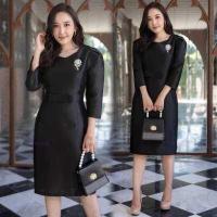 ราคา เดรสออกงาน เดรสผ้าไหมญี่ปุ่นเนื้อทราย สวมสบายมีซับใน S 3XL สีดำ สีน้ำเงิน เดรสไปงาน ทำงาน (13531604376)