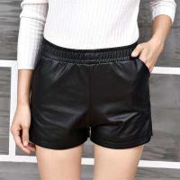 ราคา กางเกงขาสั้นเอวสูงสีดำกางเกงขาสั้นหนังผู้หญิงขนาดใหญ่บาง (847686150)