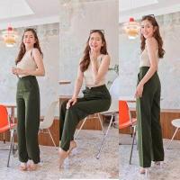 ราคา Famous Colletion New กางเกงขอบVผ้าฮานาโกะ ซิปหลัง กางเกงขากระบอกใหญ่ (15735026726)