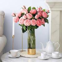 ราคา ช่อดอกไม้ประดิษฐ์ดอก ช่อกุหลาบขาว 3 หัว หรูหรามาก สำหรับตกแต่งบ้าน 71CM (7150016013)