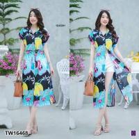 ราคา เดรสยาว ปกเชิ้ตแขนเบิ้ล ผ่าแหวกด้านข้าง 2 ข้าง CL16468 (14474396430)