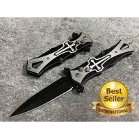ราคา มีดสปริง มีดเดินป่า มีดพกพา มีดพก มีดแคมป์ปิ้ง ทรงไม้กางเขน สีดำ ขนาด 8 นิ้ว มีปุ่มล็อคใบมีด (8058917659)