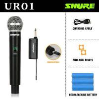 ราคา original SHURE UR01 UR02 ไมโครโฟนไร้สาย 2 ไมโครโฟนแบบใช้มือถือ 50M ระยะทางรับ UHF FM Cyclic ชาร์จไม่มีการรบกวน KTV เวทีวงดนตรีประสิทธิภาพใช้ COD (16171242916)