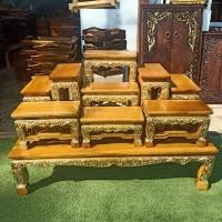 ราคา โต๊ะหมู่บูชา ชุดโต๊ะหมู่ หมู่ 9 ชุดเล็ก หน้า 4 นิ้ว สีเนื้อไม้สัก ตกแต่ง ลวดลาย เดินเส้น งานประณีต สวยงาม (11130878648)