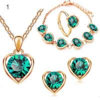 ราคา 4ชิ้น เซ็ตเงาสง่างามสร้อยคอต่างหูสร้อยข้อมือแหวนปรับผู้หญิง Rhinestone หัวใจจี้สร้อยคอชุดเครื่องประดับสร้อยคอต่างหูสร้อยข้อมือ (11572721947)