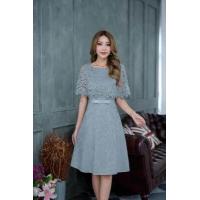 ราคา เดรสออกงาน เดรสทำงาน เดรสลูกไม้คลุมไหล่แต่งเข็มขัดผ้า ทรงเอ สีเทา สวยมากค่ะ M 3XL (15340897665)