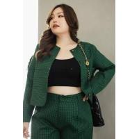 ราคา SS43 เซตสูทครอปทวีด มี 2 สี ดำ เขียว เสื้อผ้าพลัสไซส์ Plussize fashion ชุดคนอ้วน แฟชั่นสาวอวบ (15735492841)