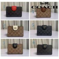 ราคา Coach กระเป๋าสตางค์ขนาดกลางแฟชั่นสำหรับผู้หญิงซิปกระเป๋าเงินใส่เหรียญ Multi ช่องเสียบบัตร C0082 (8584254553)