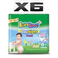 ราคา Baby love เบบี้เลิฟ กางเกงผ้าอ้อม Day Night ระบุไซส์S M L XL XXL แพ้ค 6ห่อ 1ลัง (751010906)