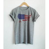 ราคา แผนที่อเมริกา ลายธงชาติอเมริกา USA United States of America Map Flag เสื้อยืด เสื้อยืดสกรีน คอกลม แขนสั้น (7455390125)