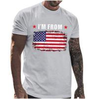 ราคา เสื้อลำลองฤดูร้อนสำหรับผู้ชาย เสื้อยืดพิมพ์ลายธงอเมริกาคอกลมแขนสั้นเสื้อยืด (14164200139)