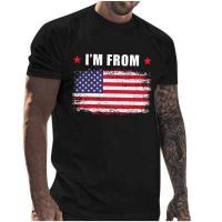 ราคา เสื้อลำลองฤดูร้อนสำหรับผู้ชาย เสื้อยืดพิมพ์ลายธงอเมริกาคอกลมแขนสั้นเสื้อยืด (14164200140)