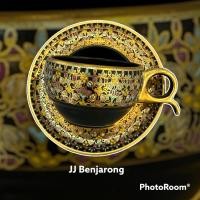 ราคา ชุดกาแฟเบญจรงค์ espresso 1 ชุด 1 ถ้วย 1 จานรอง แบบ Matte Black ONE Espresso cups and saucer matte black by JJ Benjarong (15164122123)