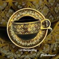 ราคา ชุดกาแฟเบญจรงค์ espresso 1 ชุด 1 ถ้วย 1 จานรอง แบบ Matte Black ONE Espresso cups and saucer matte black by JJ Benjarong (15164122124)
