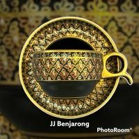 ราคา ชุดกาแฟเบญจรงค์ espresso 1 ชุด 1 ถ้วย 1 จานรอง แบบ Matte Black ONE Espresso cups and saucer matte black by JJ Benjarong (15164122125)