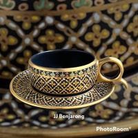 ราคา ชุดกาแฟเบญจรงค์ espresso 1 ชุด 1 ถ้วย 1 จานรอง แบบ Matte Black ONE Espresso cups and saucer matte black by JJ Benjarong (12099841262)