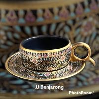 ราคา ชุดกาแฟเบญจรงค์ espresso 1 ชุด 1 ถ้วย 1 จานรอง แบบ Matte Black ONE Espresso cups and saucer matte black by JJ Benjarong (12099841263)