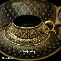 ราคา ชุดกาแฟเบญจรงค์ espresso 1 ชุด 1 ถ้วย 1 จานรอง แบบ Matte Black ONE Espresso cups and saucer matte black by JJ Benjarong (9940348826)