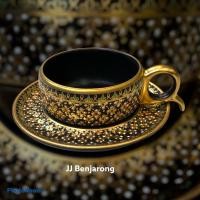 ราคา ชุดกาแฟเบญจรงค์ espresso 1 ชุด 1 ถ้วย 1 จานรอง แบบ Matte Black ONE Espresso cups and saucer matte black by JJ Benjarong (9940348825)